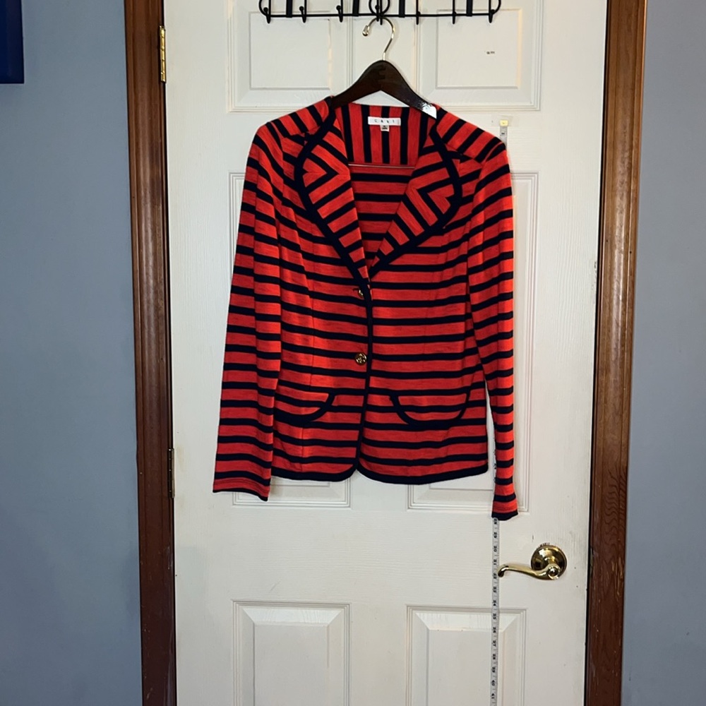 CAbi-M-Red & Blue Nautical Striped-preppy, nautical, long sleeve, cotton, Blazer - Picture 6 of 16